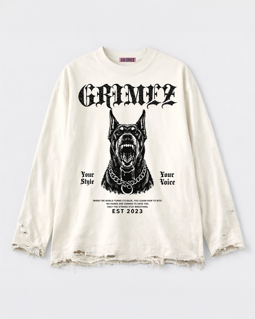 BITE Long Sleeve Oversized Distressed Tee