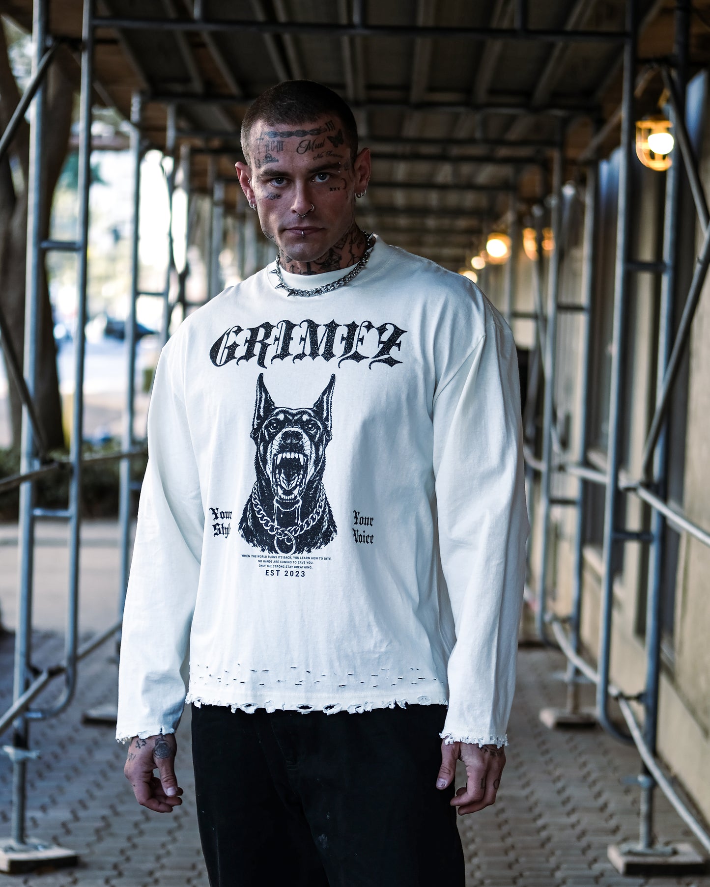 BITE Long Sleeve Oversized Distressed Tee