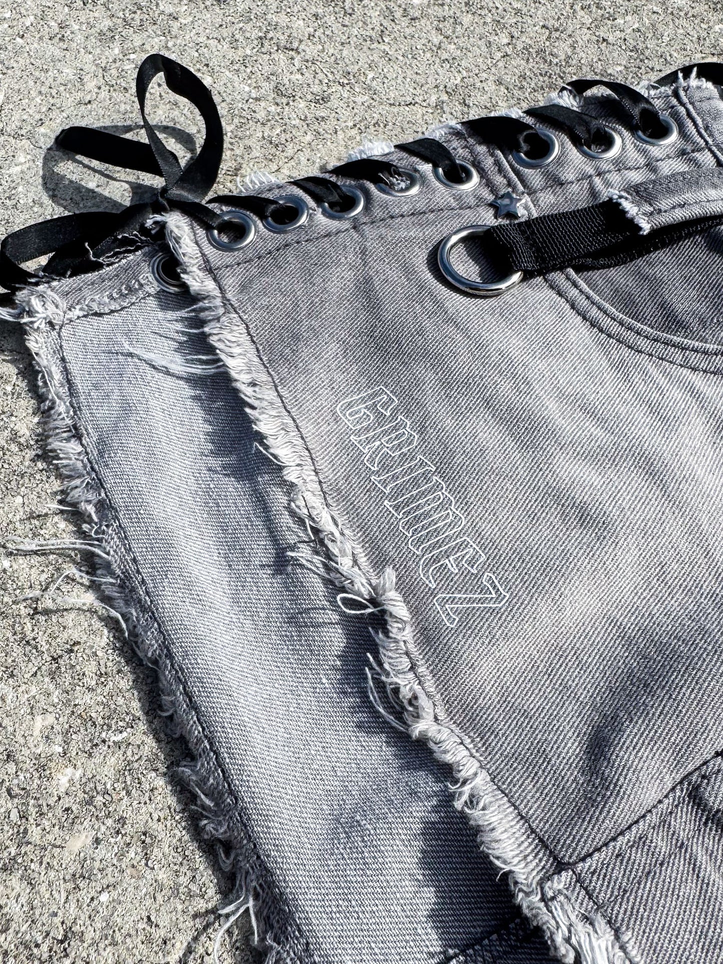 Star Girl Laced Micro Grey Denim Skirt