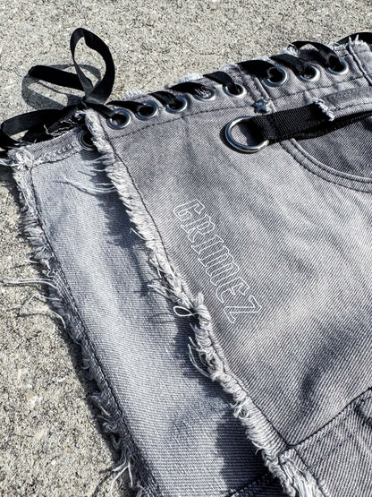 Star Girl Laced Micro Grey Denim Skirt