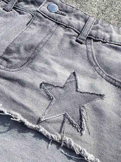 Star Girl Laced Micro Grey Denim Skirt