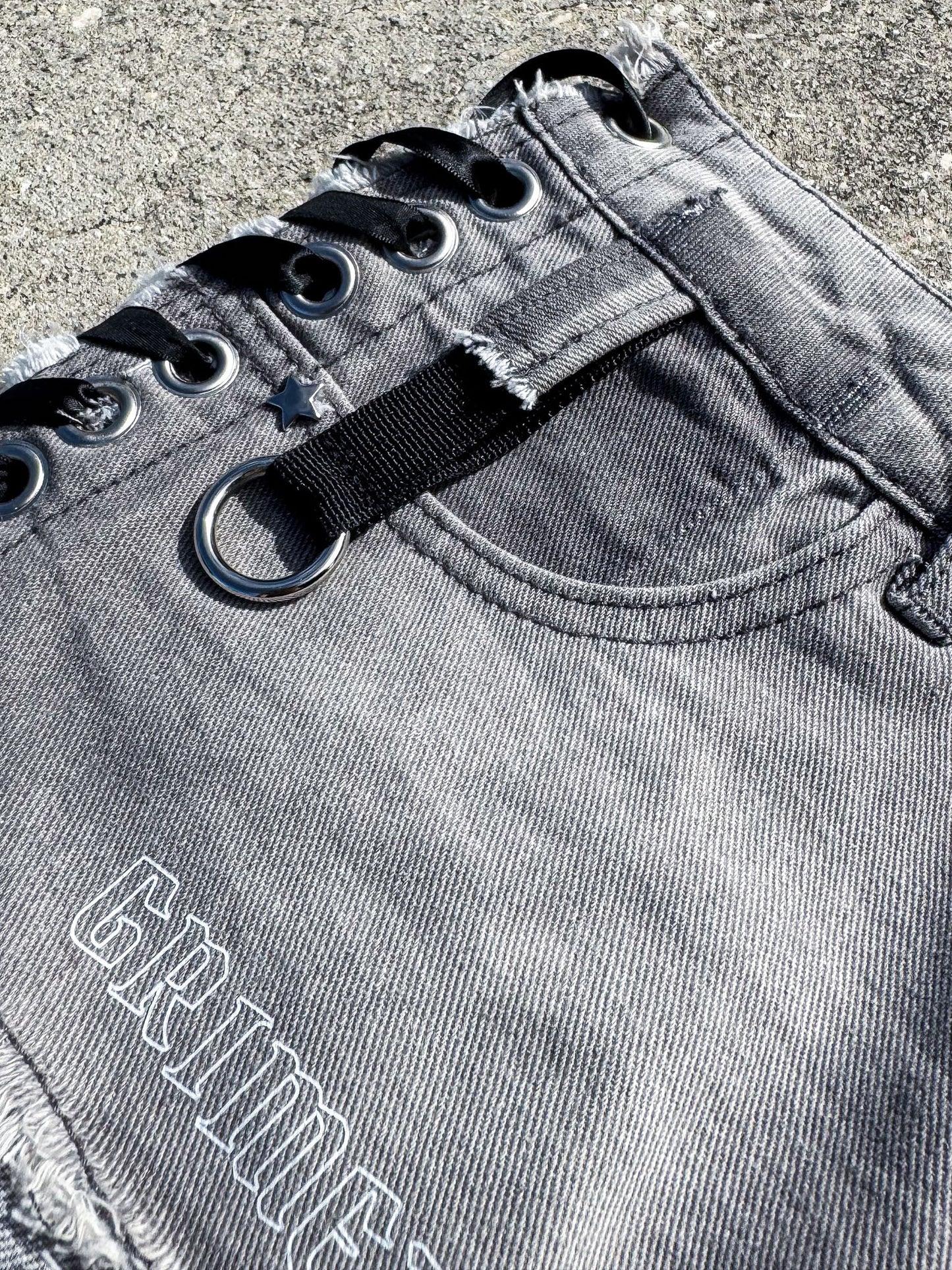 Star Girl Laced Micro Grey Denim Skirt