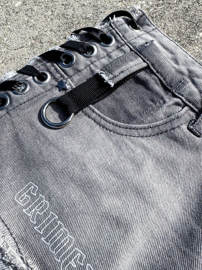 Star Girl Laced Micro Grey Denim Skirt