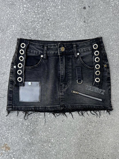 Riot Girl Micro Black Denim Skirt