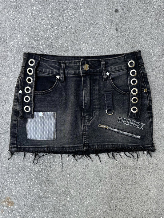 Riot Girl Micro Black Denim Skirt