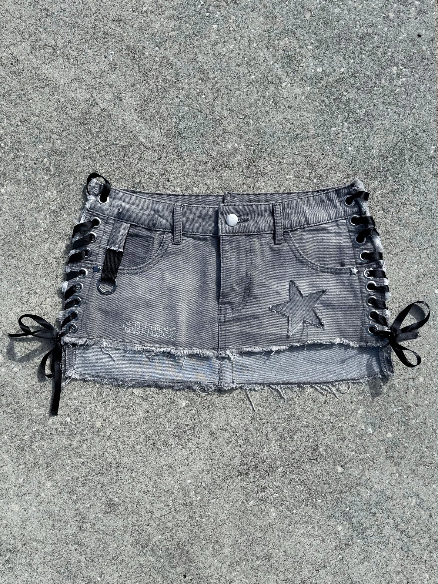 Star Girl Laced Micro Grey Denim Skirt