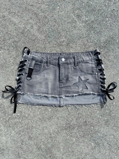 Star Girl Laced Micro Grey Denim Skirt