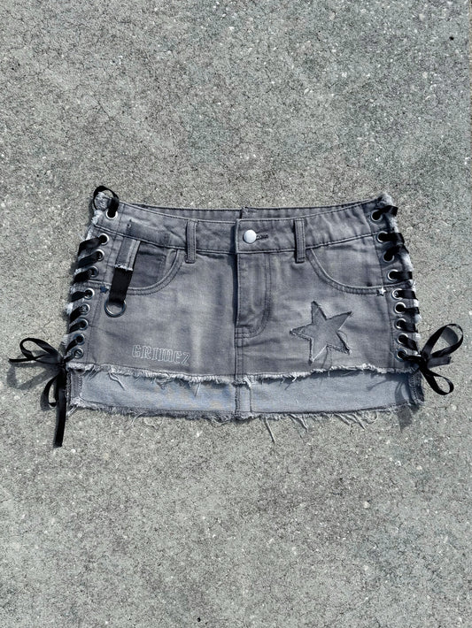 Star Girl Laced Micro Grey Denim Skirt