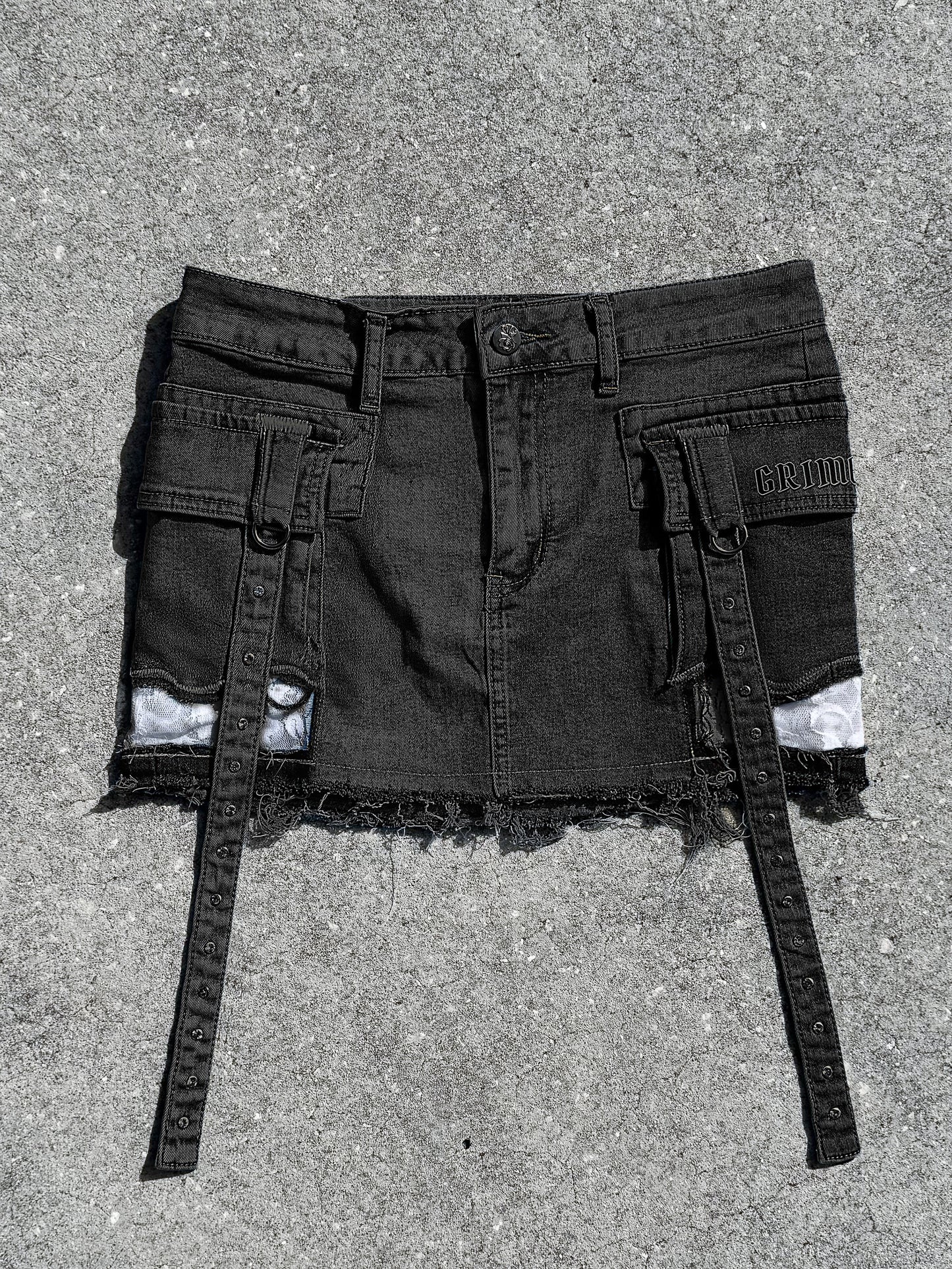 Chain Reaction Mini Black Denim Skirt