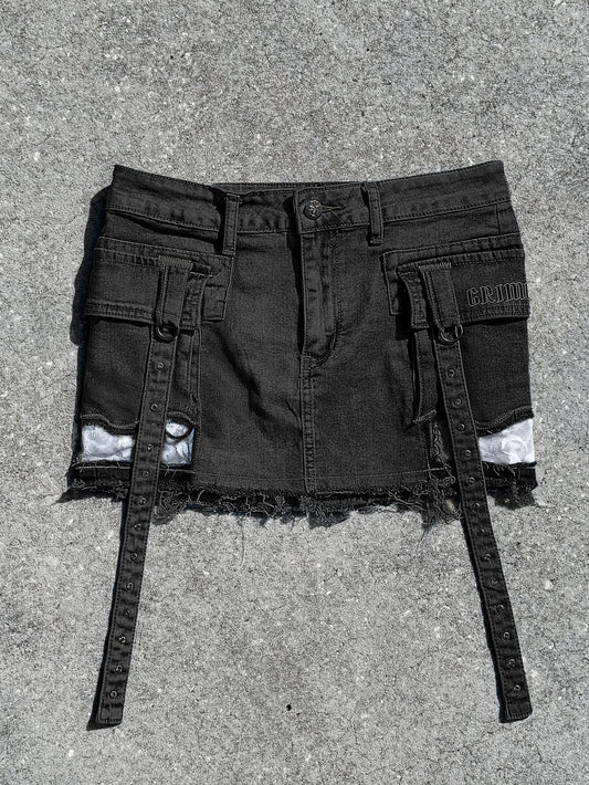 Chain Reaction Mini Black Denim Skirt