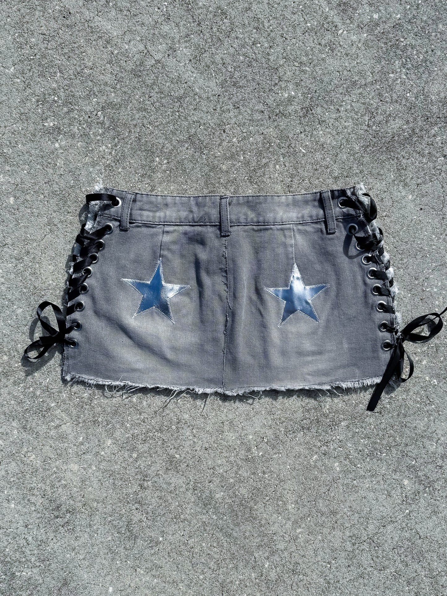 Star Girl Laced Micro Grey Denim Skirt