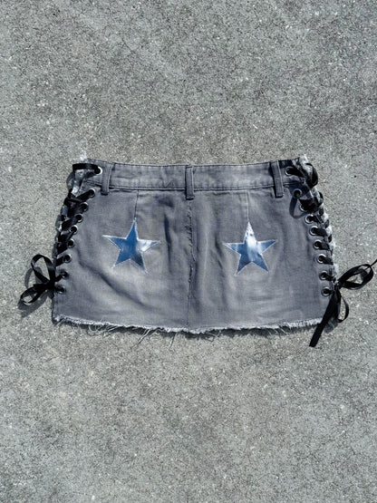 Star Girl Laced Micro Grey Denim Skirt