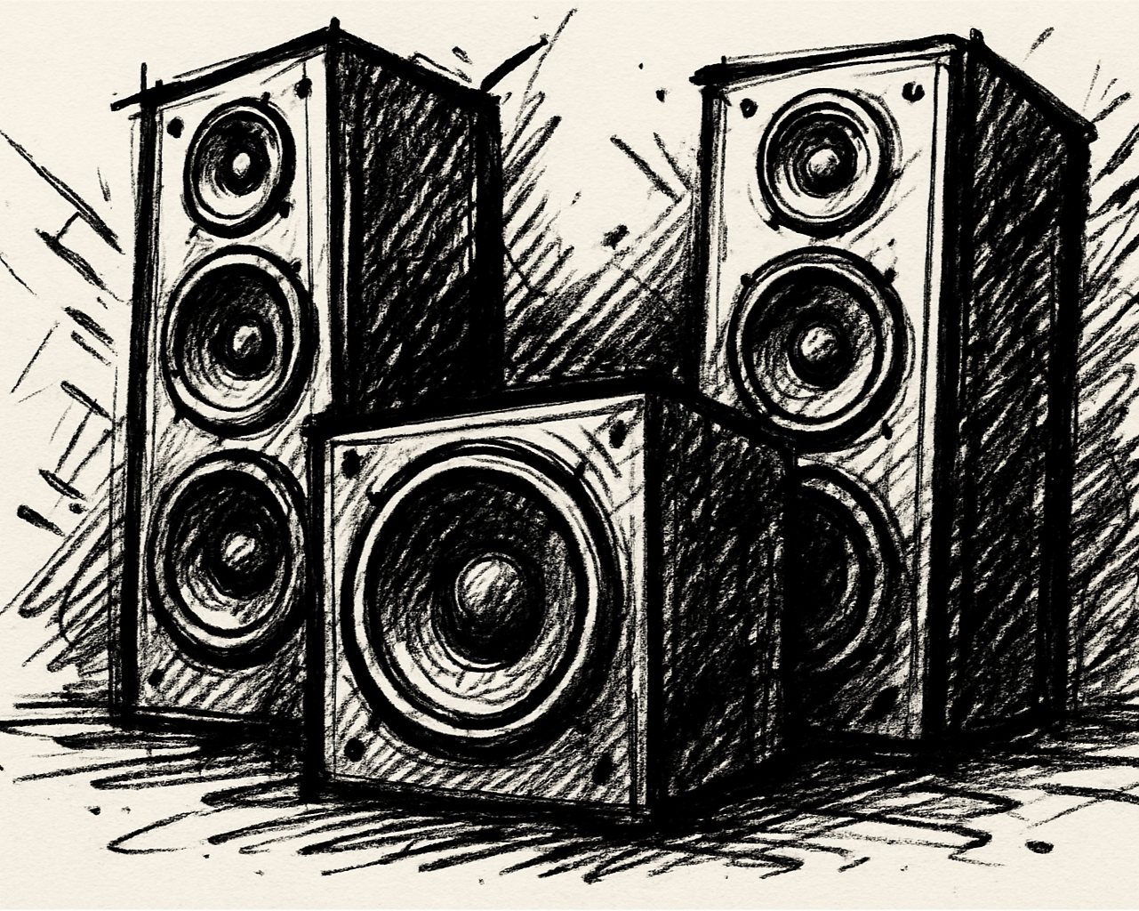 Speakers and subwoofer in graffiti sketch