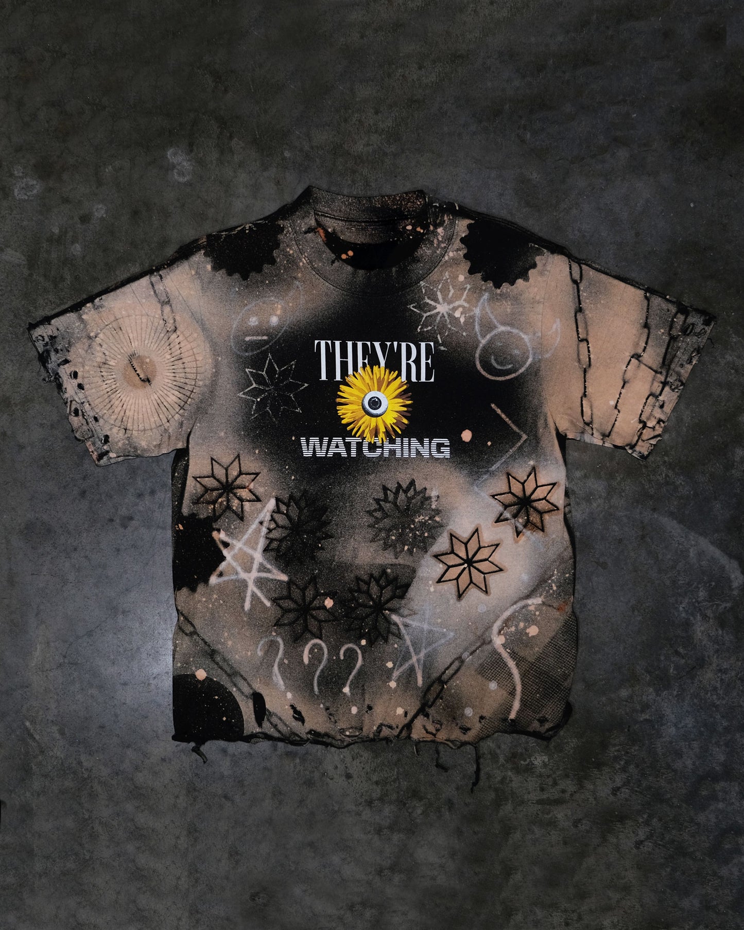 “THEY’RE WATCHING” Tee Hand-Altered Custom Art Piece