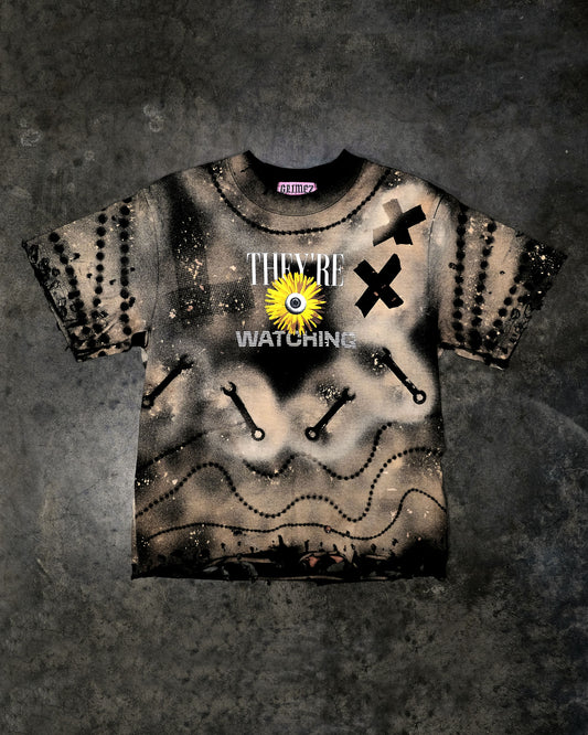 “THEY’RE WATCHING” Tee Hand-Altered Custom Art Piece