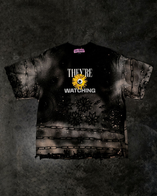 “THEY’RE WATCHING” Tee Hand-Altered Custom Art Piece